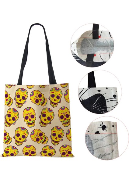 No.13 Tarzı Soyut Sanat Kafatası H Baskı Alışveriş Çantaları Kadın Katlanır Yeniden Kullanılabilir Özelleştirmek Tote Omuz Çantası Kanvas Bakkal Çanta (Yurt Dışından) fırsatları