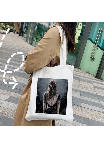 A194 Tarzı 35X40CM Sis ve Öfke Mahkemesi Dikenler ve Güller Yıldız Karikatür Kadın Kanvas Çanta Shopper Pamuk Çanta Tote Omuz Eko Alışveriş Çantaları (Yurt Dışından)