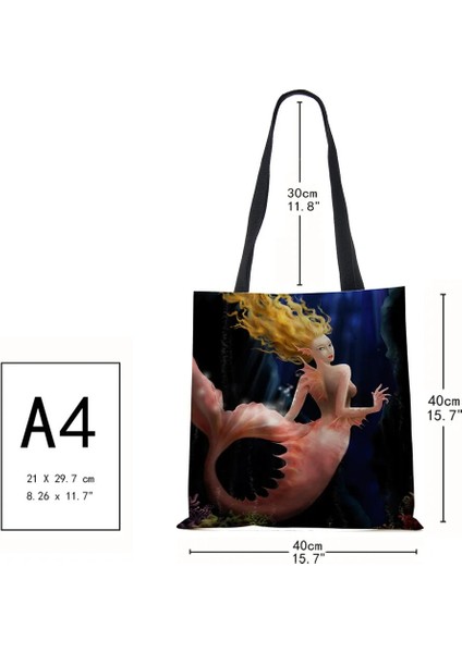 No.2 Tarzı Denizkızı Baskı Tote Omuz Çantası Kadınlar Için Alışveriş Yeniden Kullanılabilir Çanta Büyük Seyahat Okul Plaj Çantaları (Yurt Dışından) fırsatları