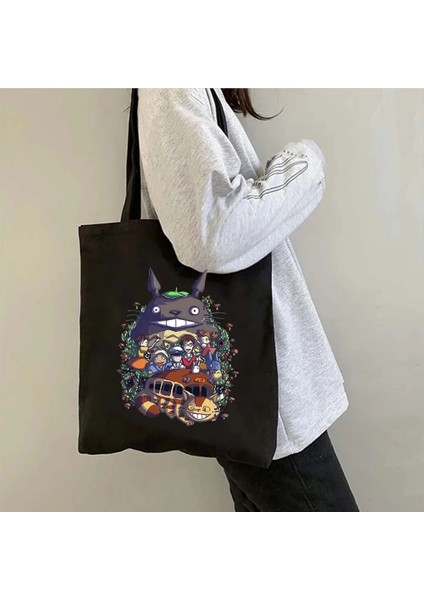 B10 Tarzı 35X40CM Anime Kız Ruhların Kaçışı Sevimli Totoro Karikatür Ghibli Komşum Kadın Kanvas Omuz Pamuk Tote Çanta Shopper Alışveriş Çantaları (Yurt Dışından)