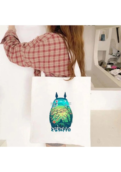 B10 Tarzı 35X40CM Anime Kız Ruhların Kaçışı Sevimli Totoro Karikatür Ghibli Komşum Kadın Kanvas Omuz Pamuk Tote Çanta Shopper Alışveriş Çantaları (Yurt Dışından) fırsatları