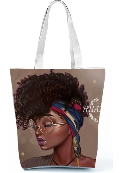 No.13 Tarzı 35-40CM Retro Siyah Afrika Kız Omuz Çantası Tasarımcı Yıldızlı Gökyüzü Yağlıboya Çanta Büyük Kapasiteli Eko Yeniden Kullanılabilir Kadın Rahat Tote (Yurt Dışından)