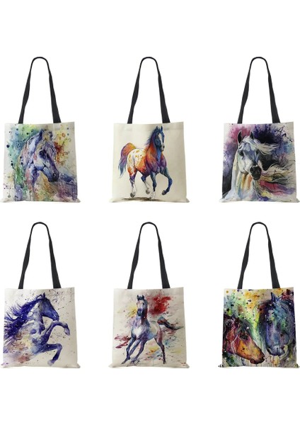 No.5 Tarzı Kadın Kanvas Omuz Çantası Alışveriş Rahat Bakkal Çanta Baskı At Vintage Büyük Kapasiteli Tote Kitap Çantası (Yurt Dışından) fiyatları