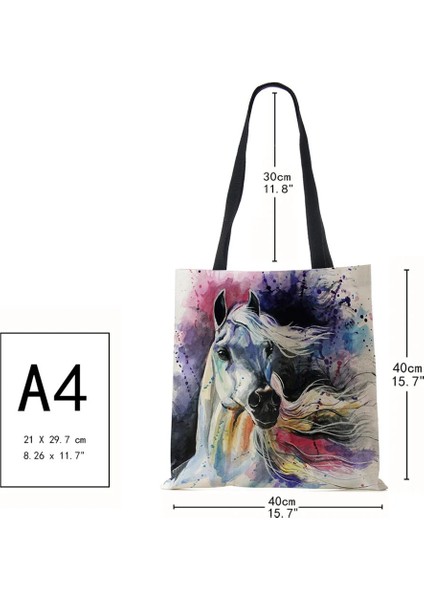 No.5 Tarzı Kadın Kanvas Omuz Çantası Alışveriş Rahat Bakkal Çanta Baskı At Vintage Büyük Kapasiteli Tote Kitap Çantası (Yurt Dışından) fırsatları