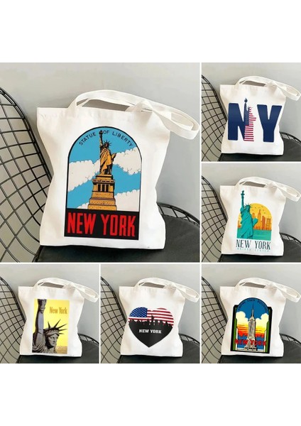 No.31 Tarzı 35X40CM New York Özgürlük Anıtı Nyc Mektup Yıldızlı Gece Empire State Kadın Çanta Omuz Alışveriş Kanvas Tote Kadın Çanta Bolsas (Yurt Dışından) modelleri