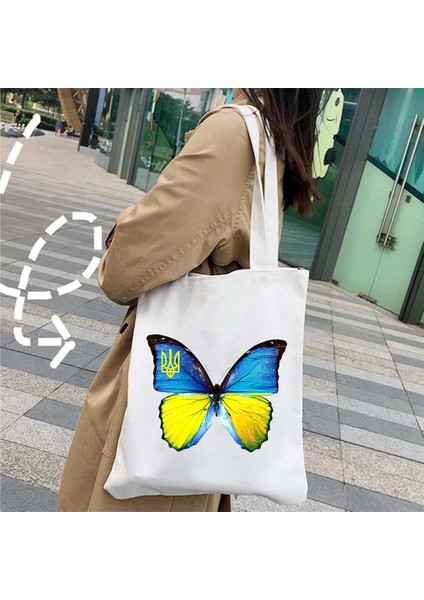No.67 Stili 35X40CM Kiev Ukrayna Bayrağı Haritası Ukrayna Tryzub Ayçiçeği Aşk Kalp Kelebek Kadın Shopper Harajuku Tote Alışveriş Çantası Omuz Çanta (Yurt Dışından) indirimleri