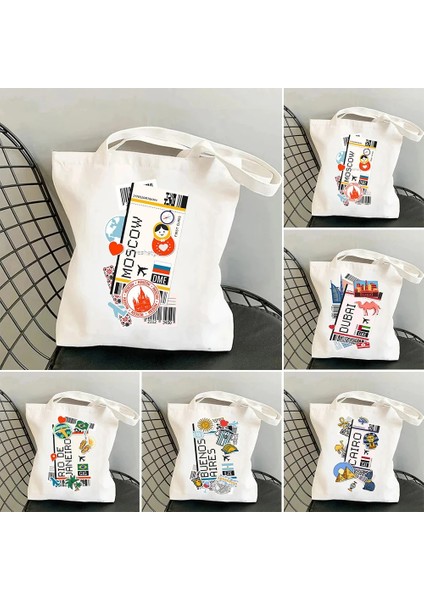 A5 Tarzı 35X40CM Biniş Kartı Rusya Brezilya Arjantin Mısır Uçak Bileti Sevimli 3D Tokyo Baskılı Kadın Alışveriş Bayan Omuz Kanvas Çanta (Yurt Dışından) fiyatları