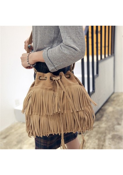 Siyah Stil Moda Retro Sahte Süet Saçak Kadın Postacı Çantası Tote Yeni Çanta Püskül Omuz Çanta Crossbody Çanta Püskül Kova (Yurt Dışından) indirimleri