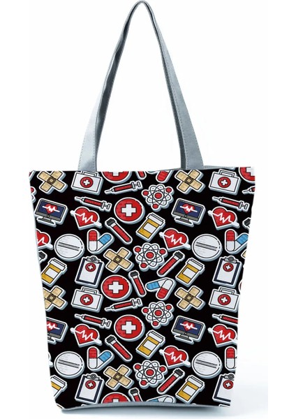 HL2333 Tarzı Bayanlar Yeni Moda Tüm Maç Tote Kadın Hemşire Aşk Baskılı Çanta Karikatür Çevre Dostu Plaj Çantası Yüksek Kapasiteli Alışveriş Çantaları (Yurt Dışından)