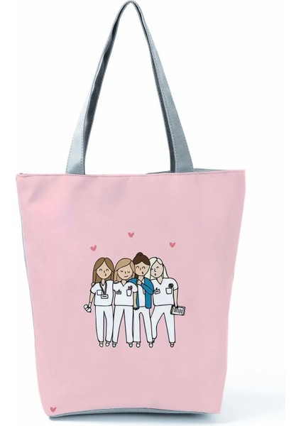 HL2333 Tarzı Bayanlar Yeni Moda Tüm Maç Tote Kadın Hemşire Aşk Baskılı Çanta Karikatür Çevre Dostu Plaj Çantası Yüksek Kapasiteli Alışveriş Çantaları (Yurt Dışından) indirimleri