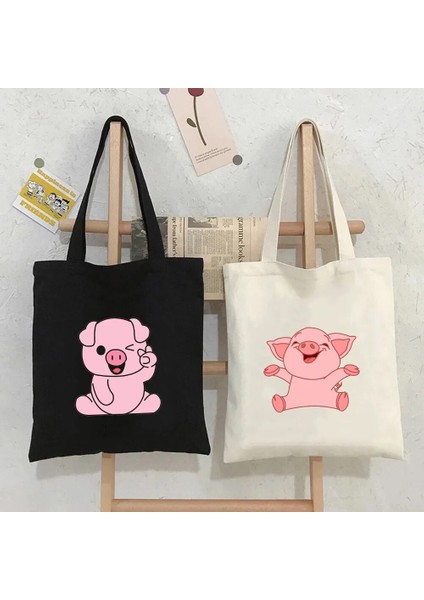 B85 Tarzı 35X40CM Kawaii Güzel Pembe Domuz Sevimli Hayvan Aşk Kalp Kadın Alışveriş Kanvas Omuzdan Askili Çanta Saklama Çanta Katlanabilir Bakkal Pamuk Tote (Yurt Dışından) fırsatları