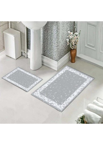 Banyo Halısı Ikili Klozet Takımı Kaymaz Tabanlı (60 cm x 100 cm + 40 cm x 60 Cm)