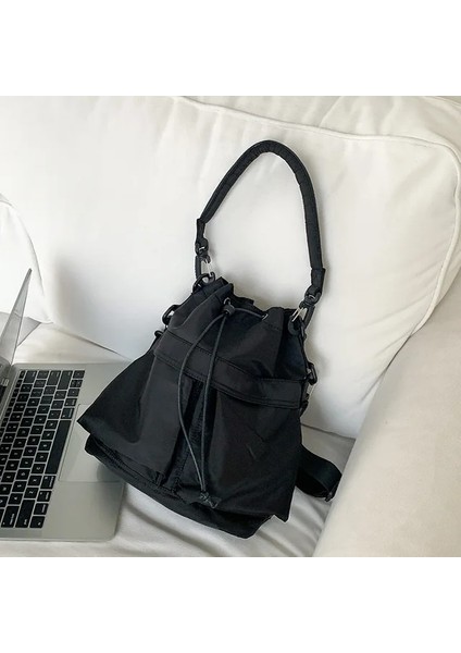 Siyah Stil Kadın Omuz Çantası Naylon Su Geçirmez Kadın Büyük Kapasiteli Çanta Ipli Crossbody Çanta Tote Çanta (Yurt Dışından)