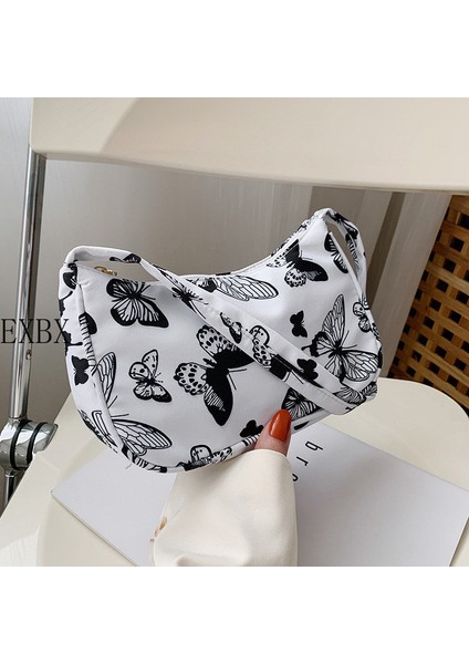 Kelebek Tarzı 2022 Hayvan Desen Baskı Naylon Omuz Çantası Rahat Kadın Çanta Kelebek Leopar Zebra Inek Baskı Kadın Bayanlar Koltukaltı Çanta (Yurt Dışından)