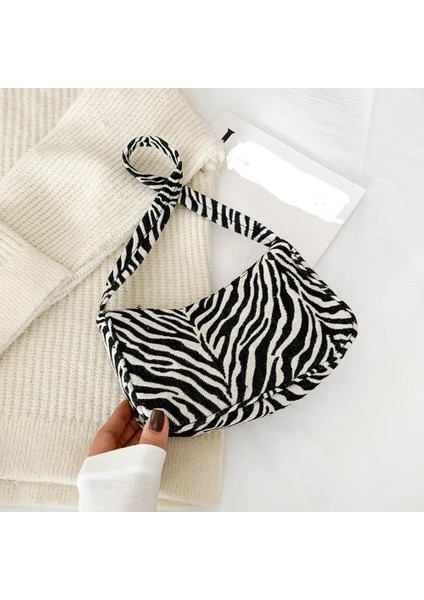 Siyah Stil Vintage Leopar Zebra Desen Koltuk Altı Çanta Kadın Kumaş Zincir Omuz Çantaları Akşam Parti Çanta Manşonlar Çanta (Yurt Dışından)
