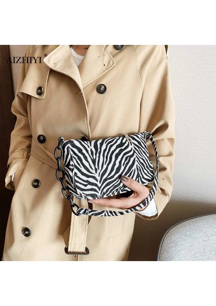 Siyah Stil Vintage Leopar Zebra Desen Koltuk Altı Çanta Kadın Kumaş Zincir Omuz Çantaları Akşam Parti Çanta Manşonlar Çanta (Yurt Dışından)