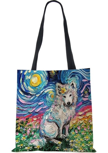 No.29 Stili Aslan Köpek Baskı Kadın Kanvas Omuzdan Askili Çanta Rahat Alışveriş Yeniden Kullanılabilir Çanta Büyük Kapasiteli Katlanır Seyahat Okul Çantası 2022 (Yurt Dışından)