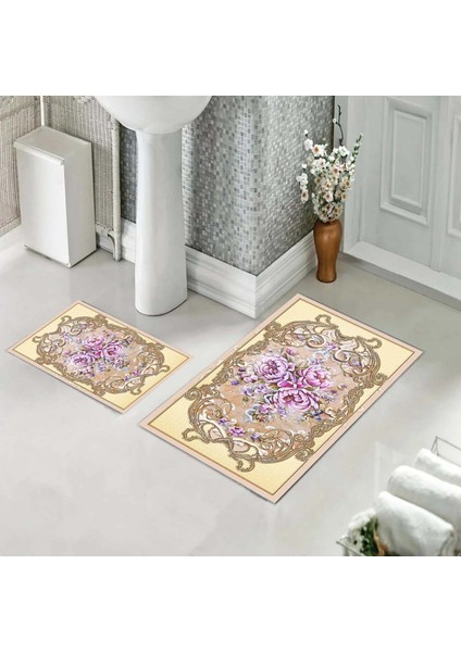 Banyo Halısı Ikili Klozet Takımı Kaymaz Tabanlı (60 cm x 100 cm + 40 cm x 60 Cm)
