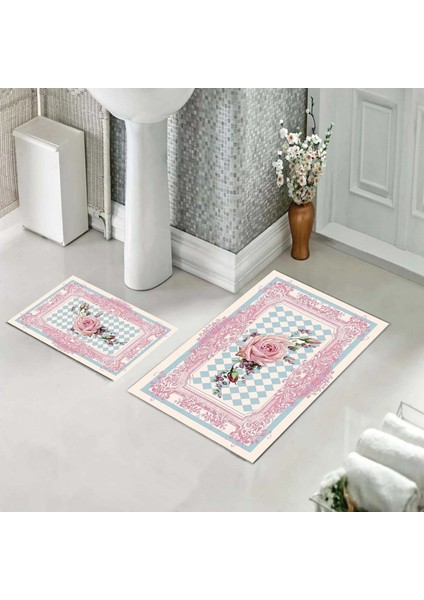 Banyo Halısı Ikili Klozet Takımı Kaymaz Tabanlı (60 cm x 100 cm + 40 cm x 60 Cm)