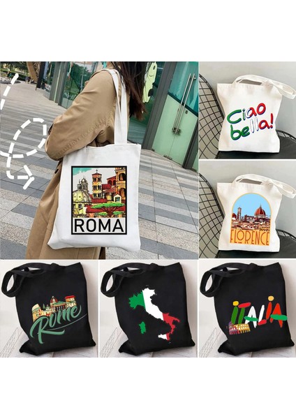 No.70 Tarzı 35X40CM Cinque Terre Duomo Floransa Forza Italia Ciao Bella Italyan Haritası Bayrağı Italya Atasözü Alıntılar Kalp Kanvas Tote Çanta Shopper Çanta (Yurt Dışından) fiyatları