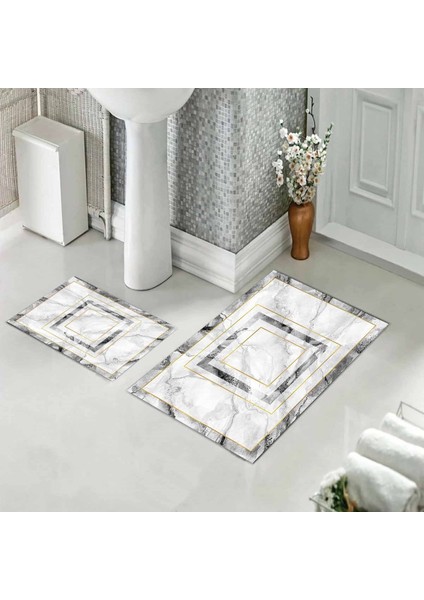 Banyo Halısı Ikili Klozet Takımı Kaymaz Tabanlı (60 cm x 100 cm + 40 cm x 60 Cm)
