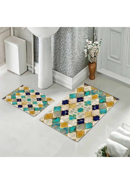 Banyo Halısı Ikili Klozet Takımı Kaymaz Tabanlı (60 cm x 100 cm + 40 cm x 60 Cm)