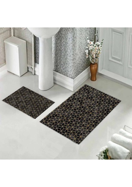 Banyo Halısı Ikili Klozet Takımı Kaymaz Tabanlı (60 cm x 100 cm + 40 cm x 60 Cm)