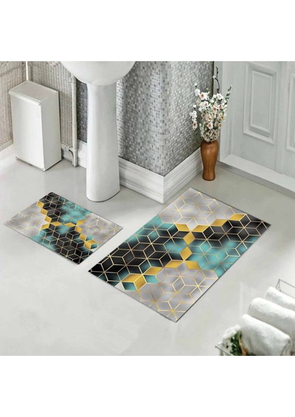 Banyo Halısı Ikili Klozet Takımı Kaymaz Tabanlı (60 cm x 100 cm + 40 cm x 60 Cm)