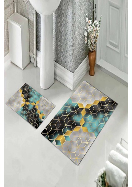 Banyo Halısı Ikili Klozet Takımı Kaymaz Tabanlı (60 cm x 100 cm + 40 cm x 60 Cm) fiyatları