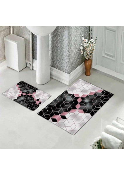 Banyo Halısı Ikili Klozet Takımı Kaymaz Tabanlı (60 cm x 100 cm + 40 cm x 60 Cm) modelleri