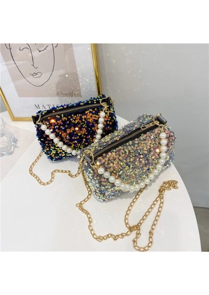 Gri Tarzı 19X10X10CM Moda Kadın Inci Payetler Silindir Çanta Zincir Çanta Düz Renk Bayanlar El Çantaları Crossbody Tote Kadınlar Için Alışveriş Seyahat (Yurt Dışından) modelleri