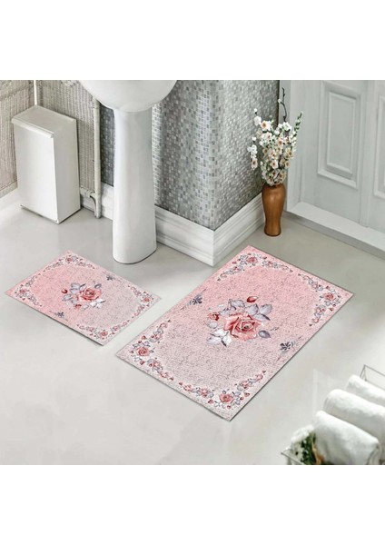 Banyo Halısı Ikili Klozet Takımı Kaymaz Tabanlı (60 cm x 100 cm + 40 cm x 60 Cm)