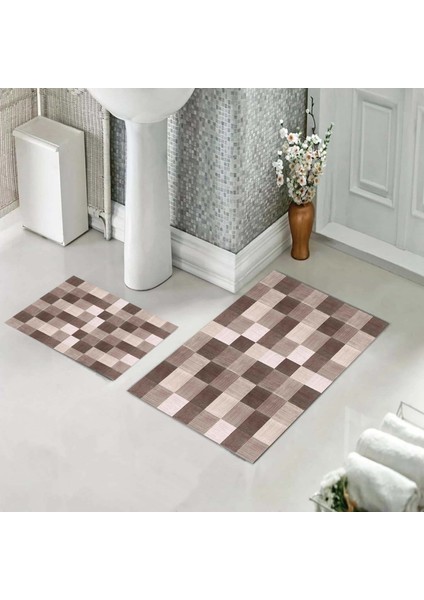 Banyo Halısı Ikili Klozet Takımı Kaymaz Tabanlı (60 cm x 100 cm + 40 cm x 60 Cm)