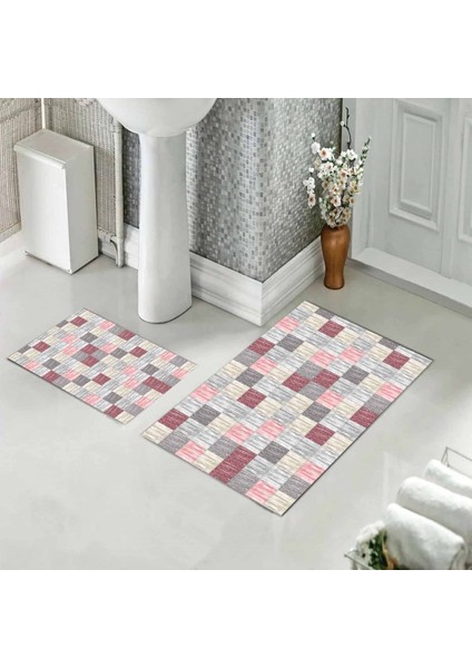 Banyo Halısı Ikili Klozet Takımı Kaymaz Tabanlı (60 cm x 100 cm + 40 cm x 60 Cm)