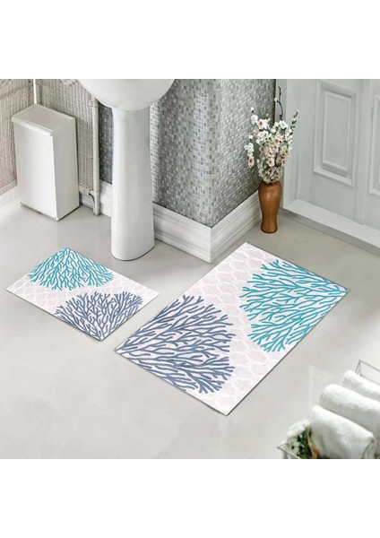 Banyo Halısı Ikili Klozet Takımı Kaymaz Tabanlı (60 cm x 100 cm + 40 cm x 60 Cm)