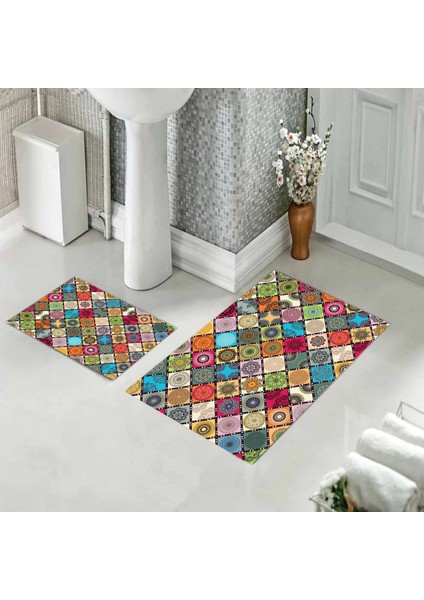 Banyo Halısı Ikili Klozet Takımı Kaymaz Tabanlı (60 cm x 100 cm + 40 cm x 60 Cm)