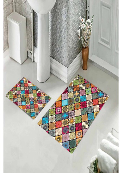 Banyo Halısı Ikili Klozet Takımı Kaymaz Tabanlı (60 cm x 100 cm + 40 cm x 60 Cm) fiyatları