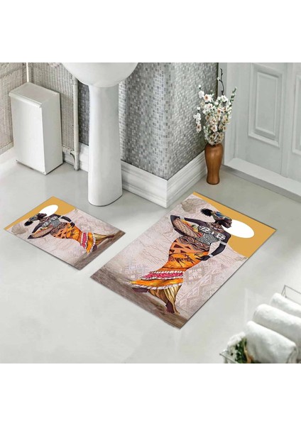 Banyo Halısı Ikili Klozet Takımı Kaymaz Tabanlı (60 cm x 100 cm + 40 cm x 60 Cm)