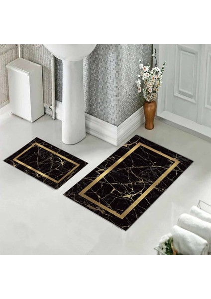 Banyo Halısı Ikili Klozet Takımı Kaymaz Tabanlı (60 cm x 100 cm + 40 cm x 60 Cm)