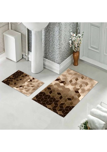 Banyo Halısı Ikili Klozet Takımı Kaymaz Tabanlı (60 cm x 100 cm + 40 cm x 60 Cm)