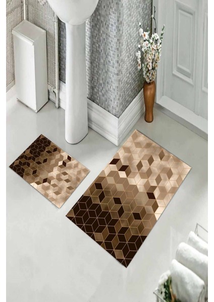 Banyo Halısı Ikili Klozet Takımı Kaymaz Tabanlı (60 cm x 100 cm + 40 cm x 60 Cm)