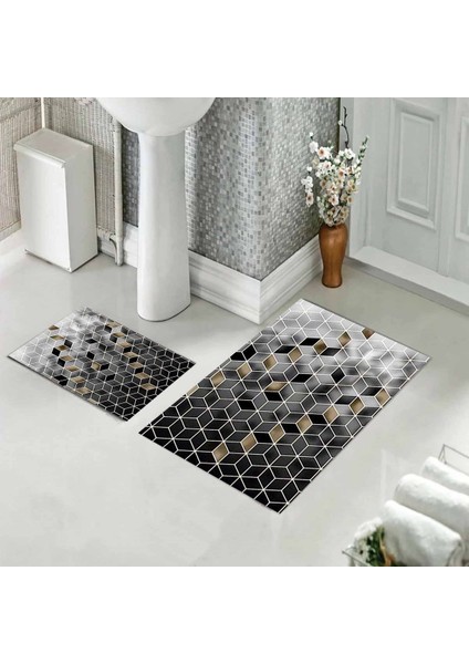 Banyo Halısı Ikili Klozet Takımı Kaymaz Tabanlı (60 cm x 100 cm + 40 cm x 60 Cm)