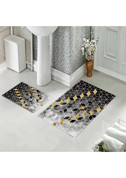 Banyo Halısı Ikili Klozet Takımı Kaymaz Tabanlı (60 cm x 100 cm + 40 cm x 60 Cm)