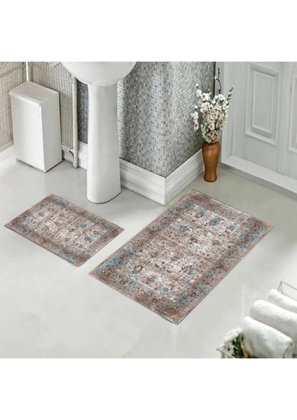 Banyo Halısı Ikili Klozet Takımı Kaymaz Tabanlı (60 cm x 100 cm + 40 cm x 60 Cm)