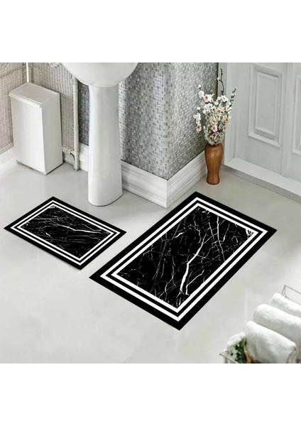 Banyo Halısı Ikili Klozet Takımı Kaymaz Tabanlı (60 cm x 100 cm + 40 cm x 60 Cm)