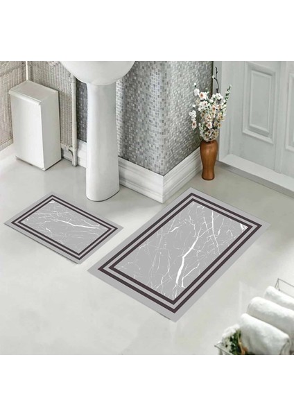 Banyo Halısı Ikili Klozet Takımı Kaymaz Tabanlı (60 cm x 100 cm + 40 cm x 60 Cm)