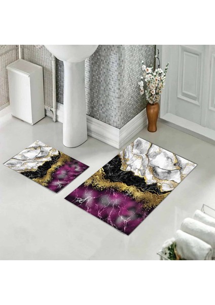 Banyo Halısı Ikili Klozet Takımı Kaymaz Tabanlı (60 cm x 100 cm + 40 cm x 60 Cm)
