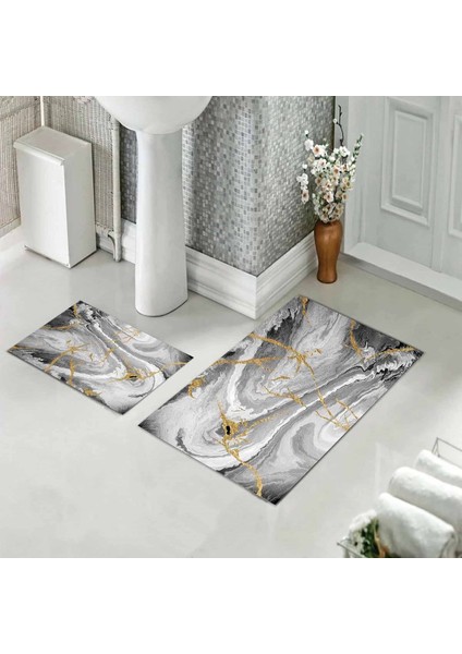 Banyo Halısı Ikili Klozet Takımı Kaymaz Tabanlı (60 cm x 100 cm + 40 cm x 60 Cm)