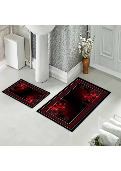 Banyo Halısı Ikili Klozet Takımı Kaymaz Tabanlı (60 cm x 100 cm + 40 cm x 60 Cm)