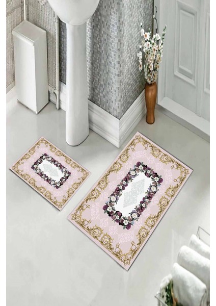 Banyo Halısı Ikili Klozet Takımı Kaymaz Tabanlı (60 cm x 100 cm + 40 cm x 60 Cm)